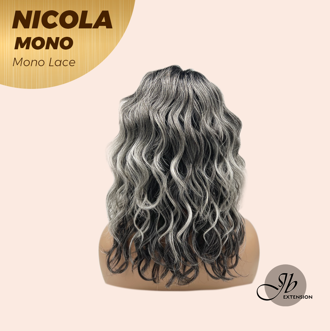 [FINAL SALE] JBEXTENSION NICOLA MONO Monofilament Handmade Wig 6X5 Full Monofilament Hand Tied Top Wig 14 Inches Salt and Pepper Mono Lace Wig Glueless Wig NICOLA MONO【BENDY EAR TABS】
