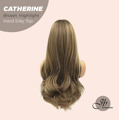 JBEXTENSION 25 Inches Scalpiana Brown With Highlight 3.5X4 Hard Silky Top Natural Scalp Effect Wig With Bangs CATHERINE BROWN HIGHLIGHT