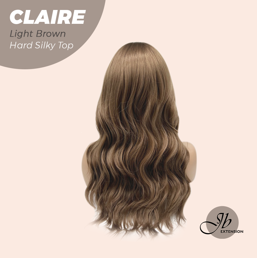 JBEXTENSION 22 Inches Scalpiana Light Brown 3.5X4 Hard Silky Top Natural Scalp Effect Women Wig with Bangs CLAIRE SILKY TOP - LIGHT BROWN