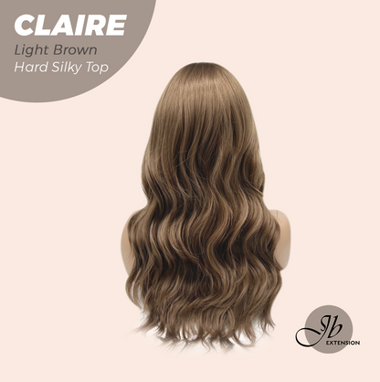JBEXTENSION 22 Inches Scalpiana Light Brown 3.5X4 Hard Silky Top Natural Scalp Effect Women Wig with Bangs CLAIRE SILKY TOP - LIGHT BROWN