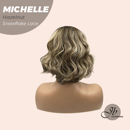 JBEXTENSION 10 Inches Hazelnut Blonde Highlight Pre-Cut Side Part Snowflake Lace Frontlace Glueless Wig MICHELLE HAZELNUT【BENDY EAR TABS】- S/M