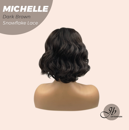 JBEXTENSION 10 Inches Dark Brown Pre-Cut Side Part Snowflake Lace Frontlace Glueless Wig MICHELLE DARK BROWN【BENDY EAR TABS】- S/M