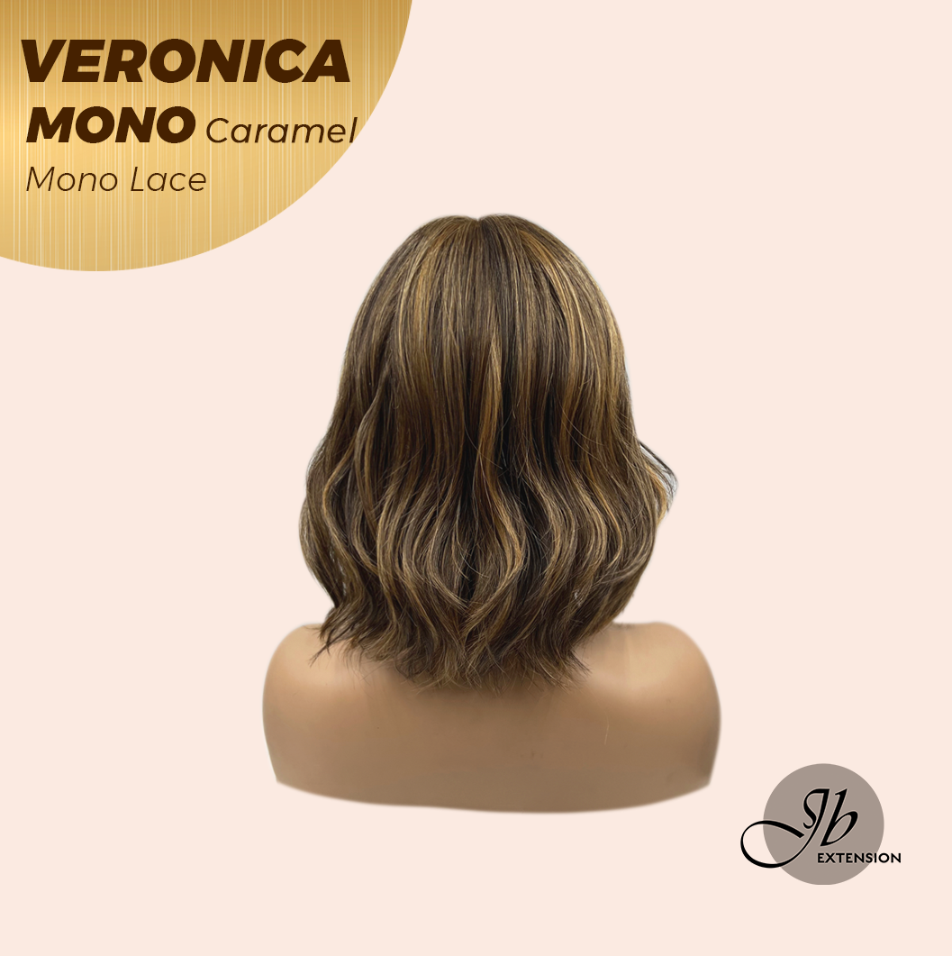 JBEXTENSION VERONICA MONO Monofilament Handmade Wig 6X5 Full Monofilament Hand Tied Top Wig 12 Inches Caramel Wave Mono Lace Wig With Anti-slip Silicone Strips Glueless Wig VERONICA MONO CARAMEL【BENDY EAR TABS】