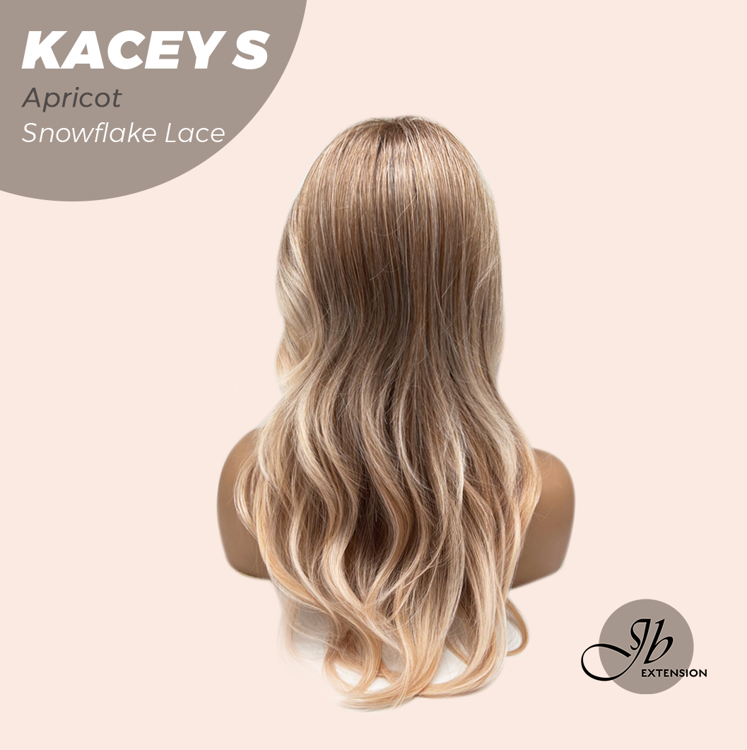 JBEXTENSION 20 Inches Apricot Pre-Cut Snowflake Lace Frontlace Glueless Wig KACEY S APRICOT【PERMATEASE】【BENDY EAR TABS】- M/L
