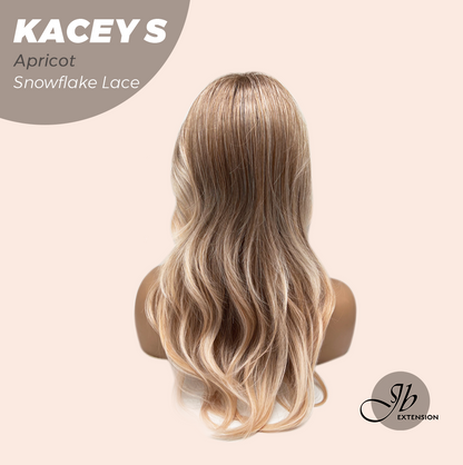JBEXTENSION 20 Inches Apricot Pre-Cut Snowflake Lace Frontlace Glueless Wig KACEY S APRICOT【PERMATEASE】【BENDY EAR TABS】- M/L