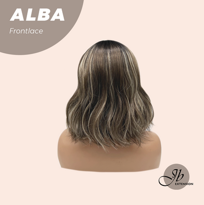 JBEXTENSION 12 Inches Wave Dark Brown with Blonde Highlight with Dark Root Pre-Cut Frontlace Glueless Wig ALBA