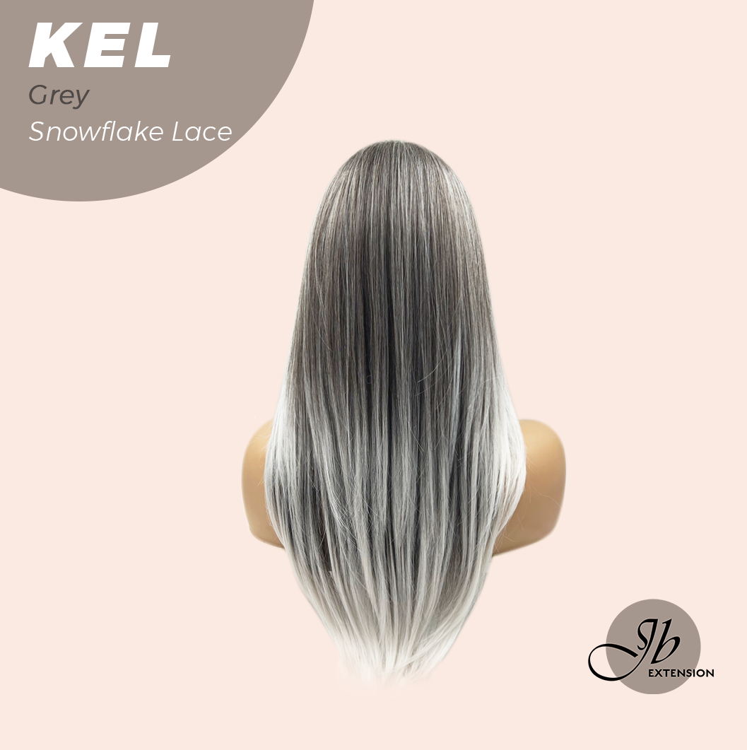 JBEXTENSION 22 Inches Grey Pre-Cut Snowflake Lace Frontlace Glueless Wig KEL GREY【PERMATEASE】【BENDY EAR TABS】- M/L