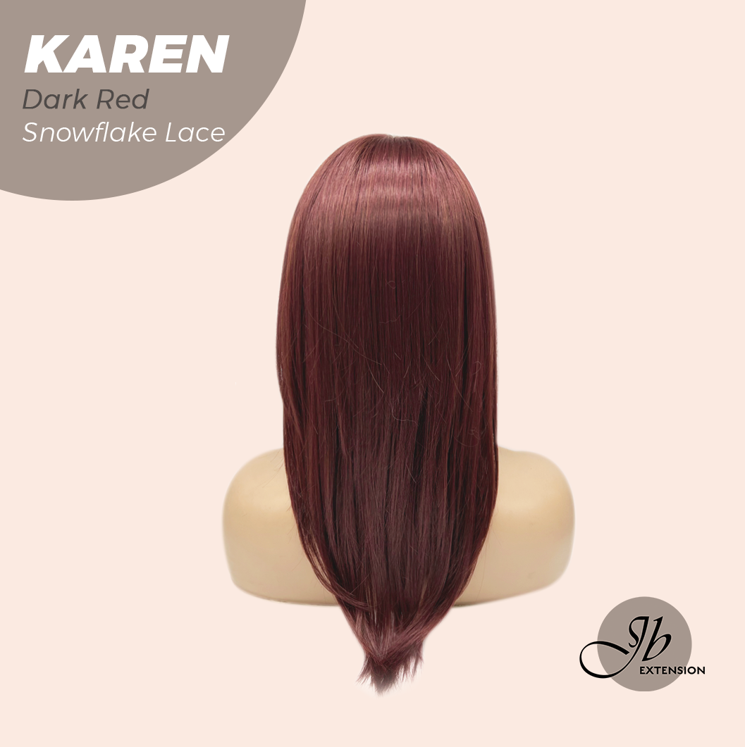 JBEXTENSION 18 Inches Dark Red Pre-Cut Arc Snowflake Lace Frontlace Glueless Wig KAREN DARK RED【BENDY EAR TABS】
