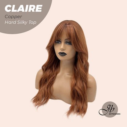 JBEXTENSION 22 Inches Scalpiana Copper 3.5X4 Hard Silky Top Natural Scalp Effect Women Wig with Bangs CLAIRE SILKY TOP - COPPER