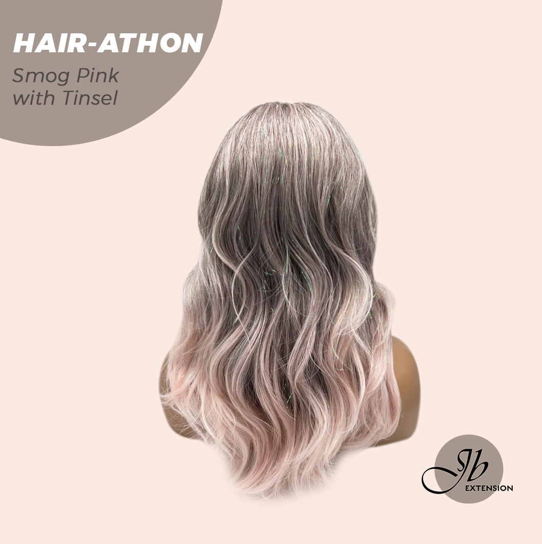 [FINAL SALE] JBEXTENSION 18 Inches Curly Smog Pink with Tinsel Headband Wig HAIR-ATHON - SMOG PINK WITH TINSEL