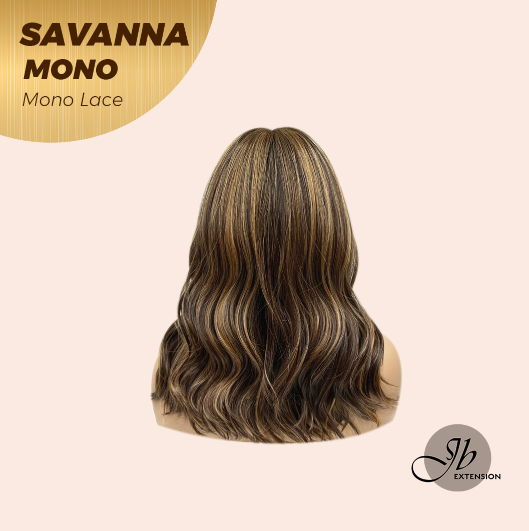 JBEXTENSION SAVANNA MONO Monofilament Handmade Wig 6X5 Full Monofilament Hand Tied Top Wig 16 Inches Caramel Wave Mono Lace Wig with Anti-slip Silicone Strips Glueless Wig SAVANNA MONO - CARAMEL【BENDY EAR TABS】