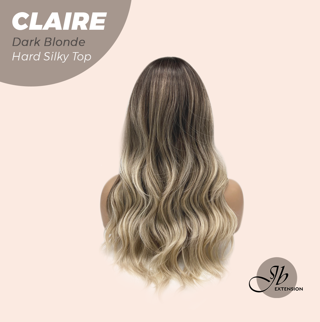 JBEXTENSION 22 Inches Scalpiana Dark Blonde 3.5X4 Hard Silky Top Natural Scalp Effect Women Wig with Bangs CLAIRE SILKY TOP - DARK BLONDE