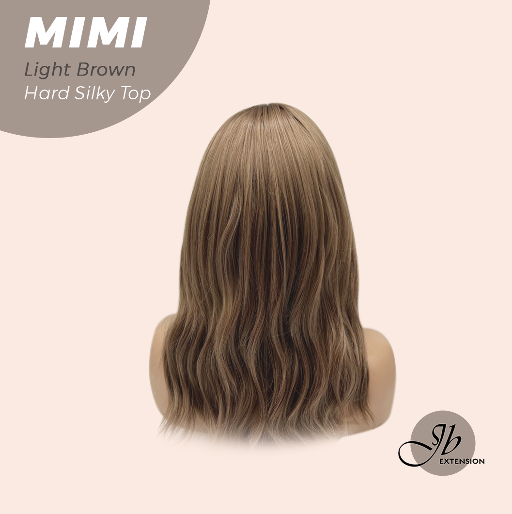 HOT OF SEASON - 16 Inches Scalpiana 3.5X4 Hard Silky Top Natural Scalp Effect Light Brown Body Wave Wig with Bangs Wig MIMI SILK TOP - LIGHT BROWN
