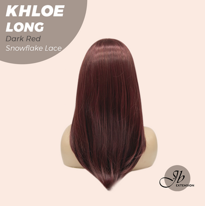 JBEXTENSION 18 Inches Dark Red Pre-Cut Snowflake Lace Frontlace Glueless Wig KHLOE LONG DARK RED【PERMATEASE】【BENDY EAR TABS】- M/L