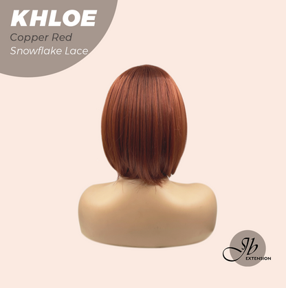 JBEXTENSION 12 Inches Bob Cut Copper Red Pre-Cut Snowflake Lace Frontlace Glueless Wig KHLOE COPPER RED【PERMATEASE】【BENDY EAR TABS】- M/L