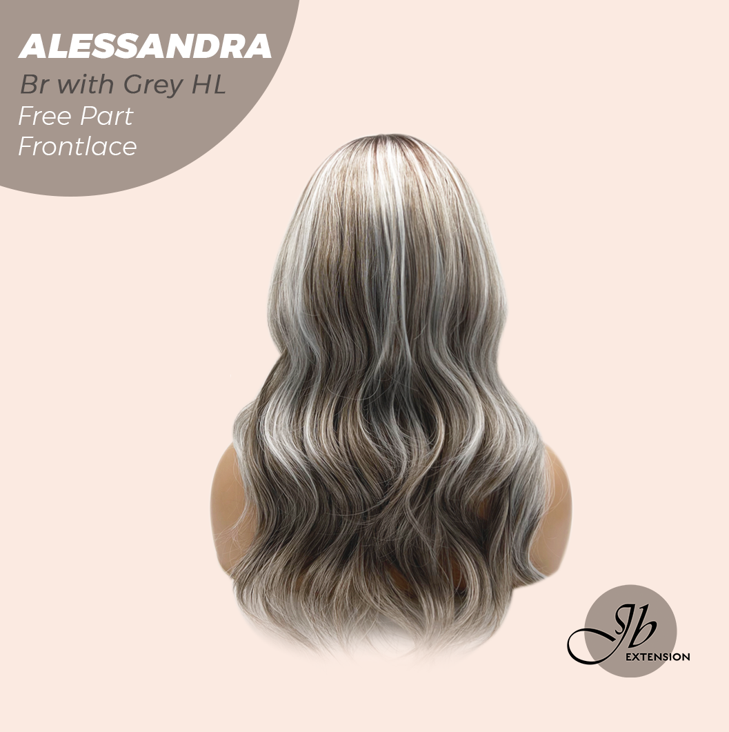 JBEXTENSION 20 Inches Brown with Grey Highlight Curly Fiber X, Tangle Less Pre-Cut Free Part Frontlace Glueless Wig ALESSANDRA GREY【FIBER X】