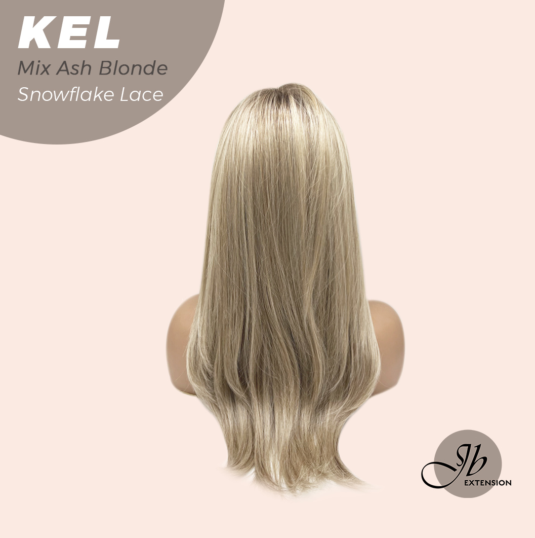 JBEXTENSION 22 Inches Mix Ash Blonde Pre-Cut Snowflake Lace Frontlace Glueless Wig KEL MIX ASH BLONDE【PERMATEASE】【BENDY EAR TABS】- S/M