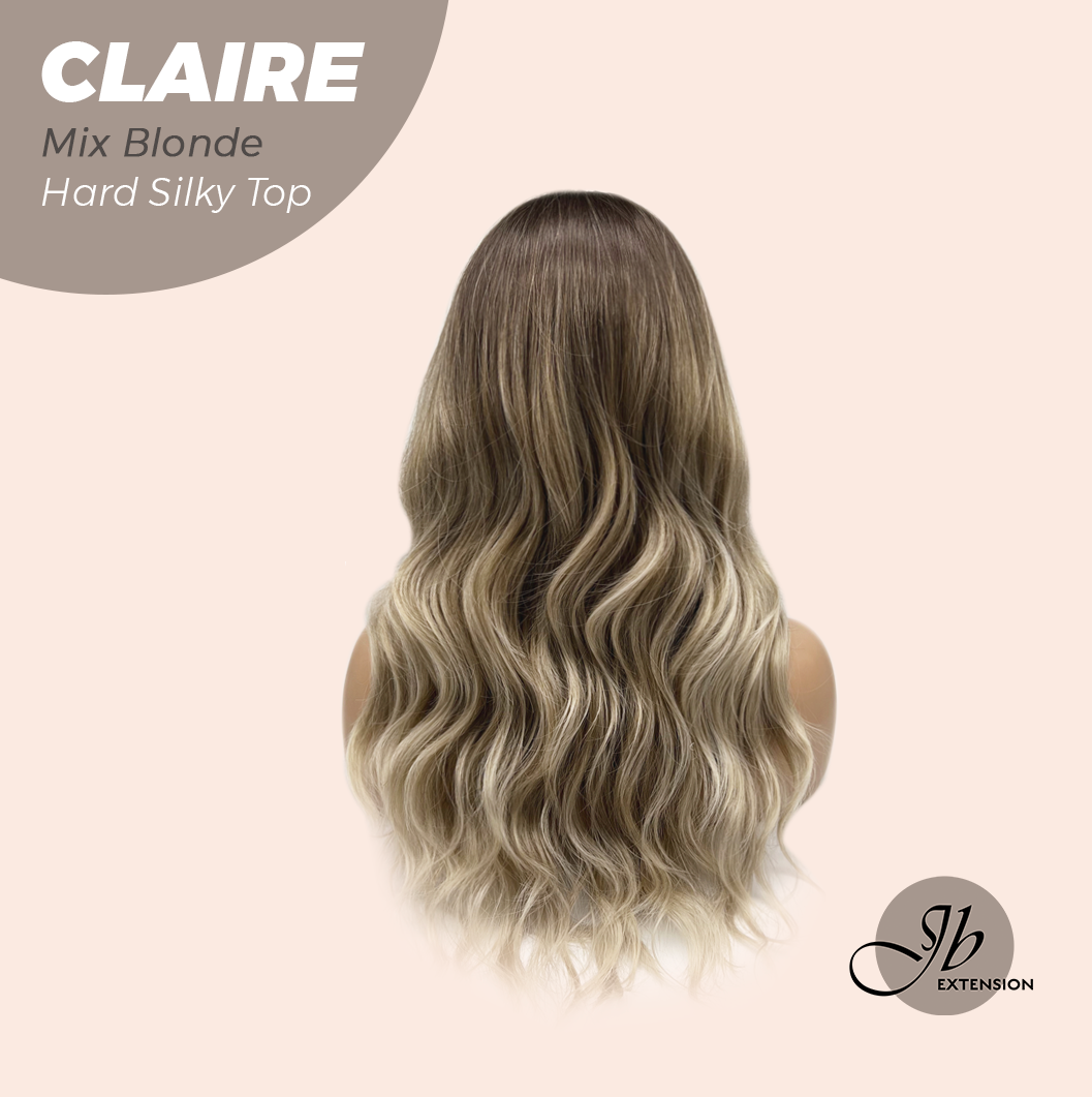 JBEXTENSION 22 Inches Scalpiana Mix Blonde 3.5X4 Hard Silky Top Natural Scalp Effect Women Wig with Bangs CLAIRE SILKY TOP - MIX BLONDE
