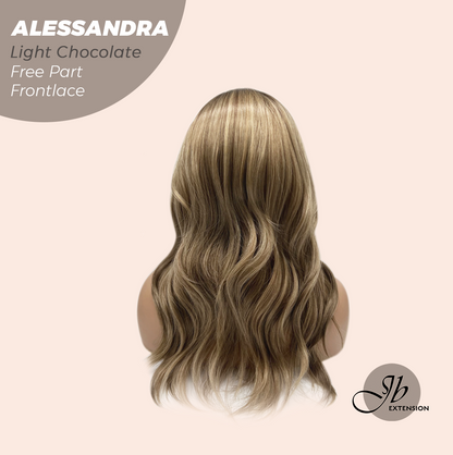 JBEXTENSION 20 Inches Light Chocolate Curly Fiber X, Tangle Less Pre-Cut Free Part Frontlace Glueless Wig ALESSANDRA LIGHT CHOCOLATE【FIBER X】