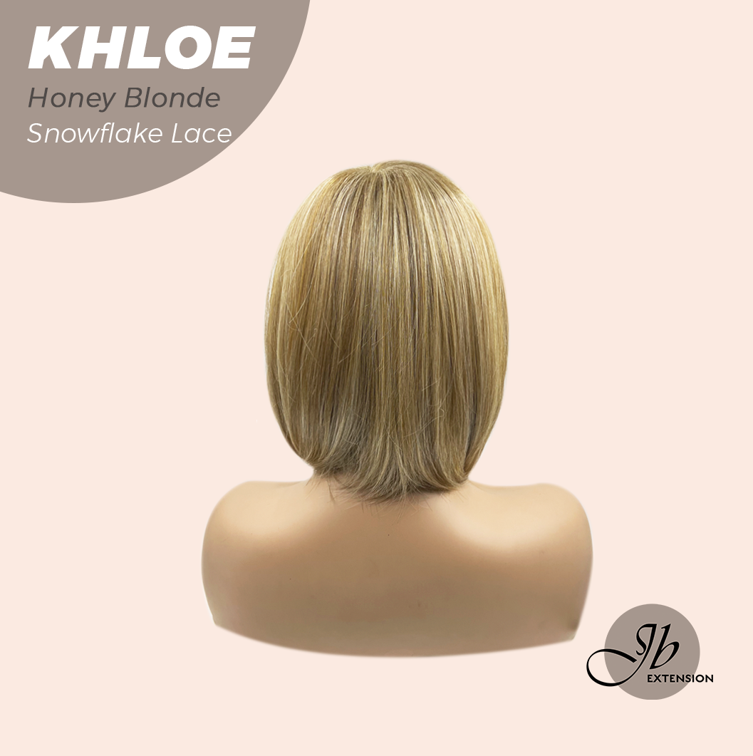 JBEXTENSION 12 Inches Bob Cut Honey Blonde Pre-Cut Snowflake Lace Frontlace Glueless Wig KHLOE HONEY BLONDE【PERMATEASE】【BENDY EAR TABS】- M/L