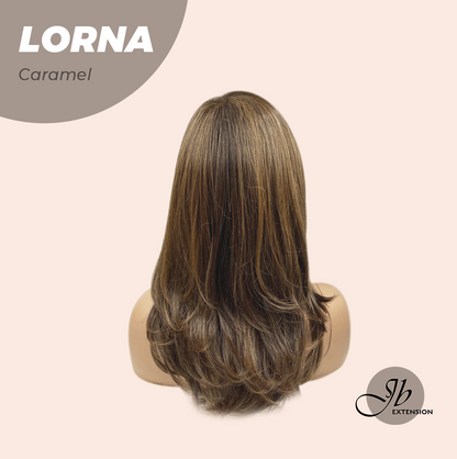 [FINAL SALE] HOT OF SEASON -18 Inches Caramel Curly Women Fashion Full Machine Wig With Bangs LORNA CARAMEL【PLUS PERMATEASE】【BENDY EAR TABS】