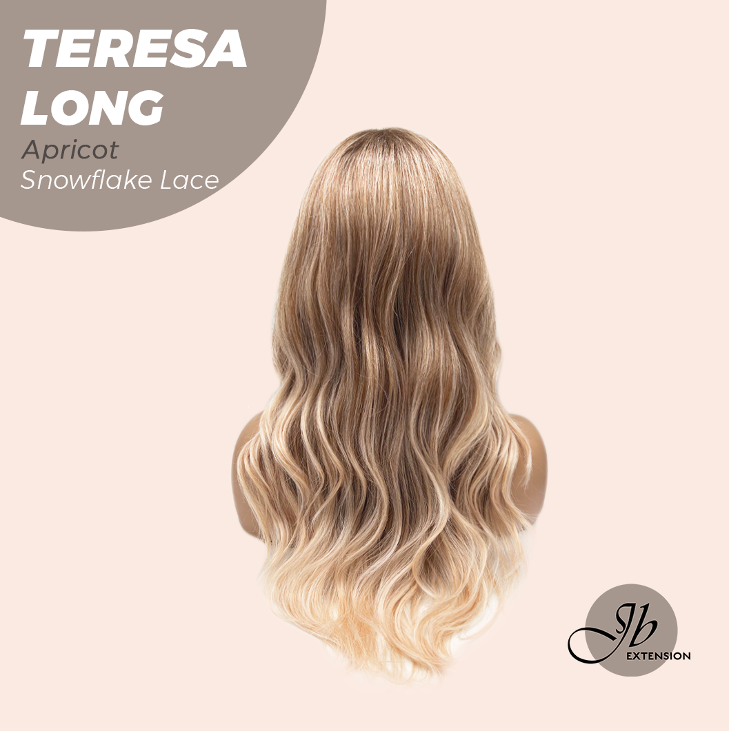 JBEXTENSION 22 Inches Long Apricot Pre-Cut Snowflake Lace Frontlace Glueless Wig TERESA LONG APRICOT【PERMATEASE】【BENDY EAR TABS】- S/M