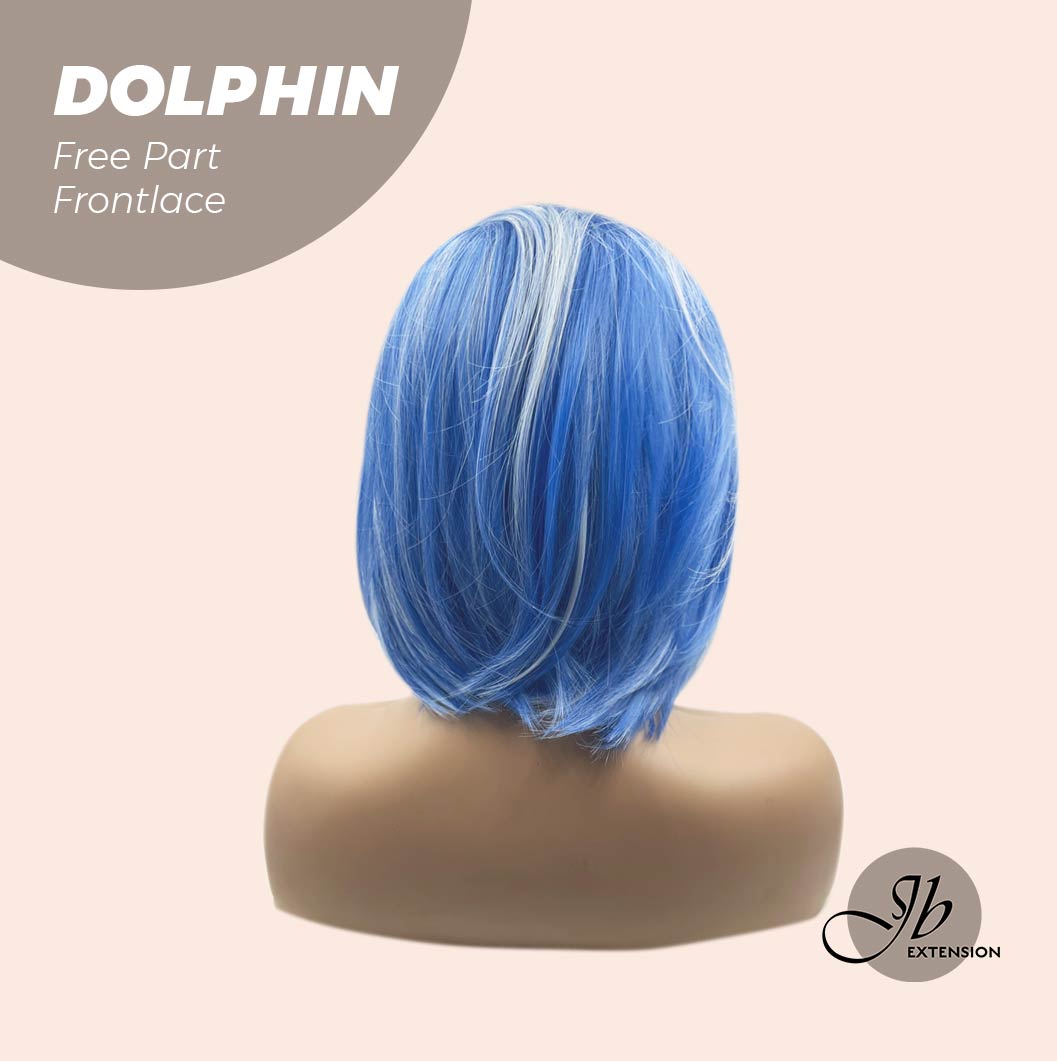 [FINAL SALE] JBEXTENSION 12 Inches Bob Cut Blue With White Highlight Free Part Pre-Cut Frontlace Glueless Wig DOLPHIN