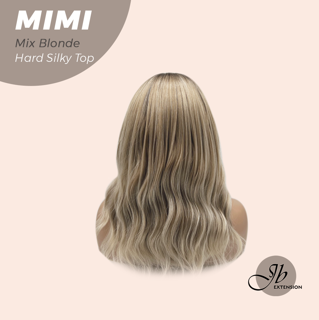 JBEXTENSION 16 Inches Scalpiana 3.5X4 Hard Silky Top Natural Scalp Effect Mix Blonde Body Wave Wig with Bangs Wig MIMI SILK TOP - MIX BLONDE