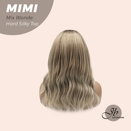 JBEXTENSION 16 Inches Scalpiana 3.5X4 Hard Silky Top Natural Scalp Effect Mix Blonde Body Wave Wig with Bangs Wig MIMI SILK TOP - MIX BLONDE