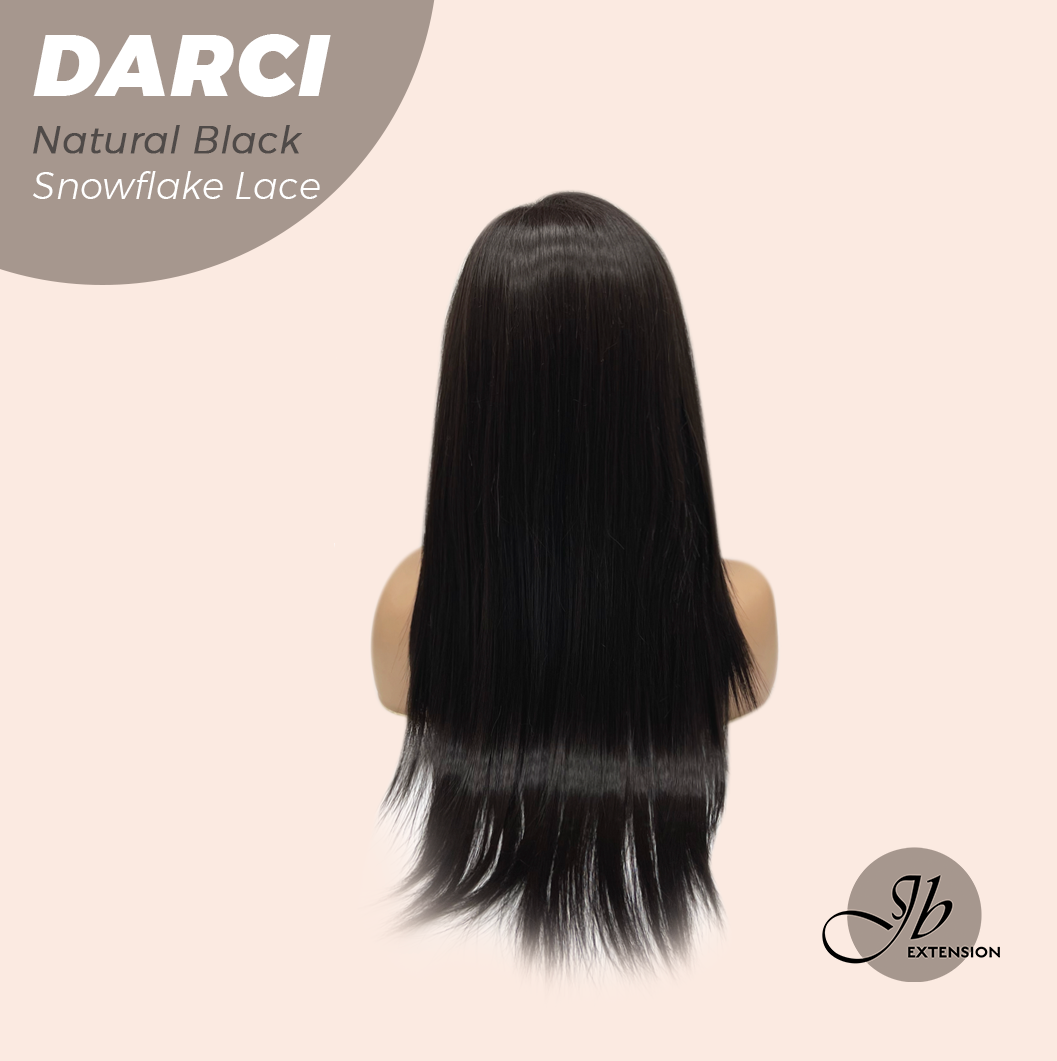 [FINAL SALE] JBEXTENSION 25 Inches Natural Black Pre-Cut Snowflake Lace Frontlace Glueless Wig DARCI NATURAL BLACK【PERMATEASE】【BENDY EAR TABS】- S/M