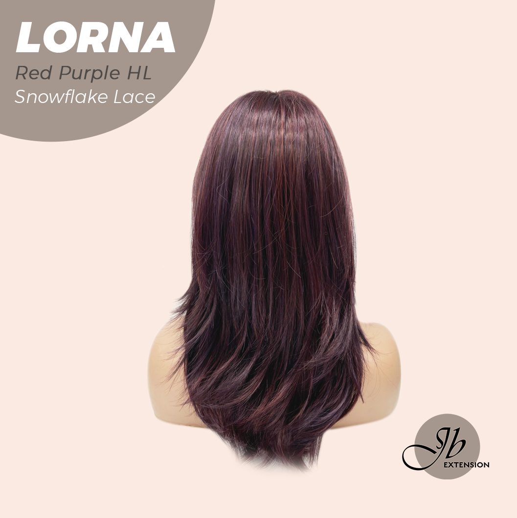 [FINAL SALE] JBEXTENSION 18 Inches Red Purple Highlight Curly Pre-Cut Snowflake Lace Frontlace Glueless Wig LORNA SNOWFLAKE RED PURPLE HIGHLIGHT【PERMATEASE】【BENDY EAR TABS】- M/L