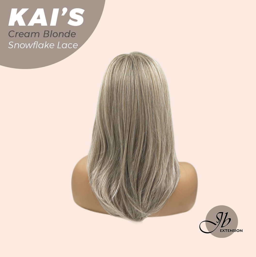 JBEXTENSION 18 Inches Cream Blonde Pre-Cut Snowflake Lace Frontlace Glueless Wig KAI'S CREAM BLONDE【PERMATEASE】【BENDY EAR TABS】- M/L