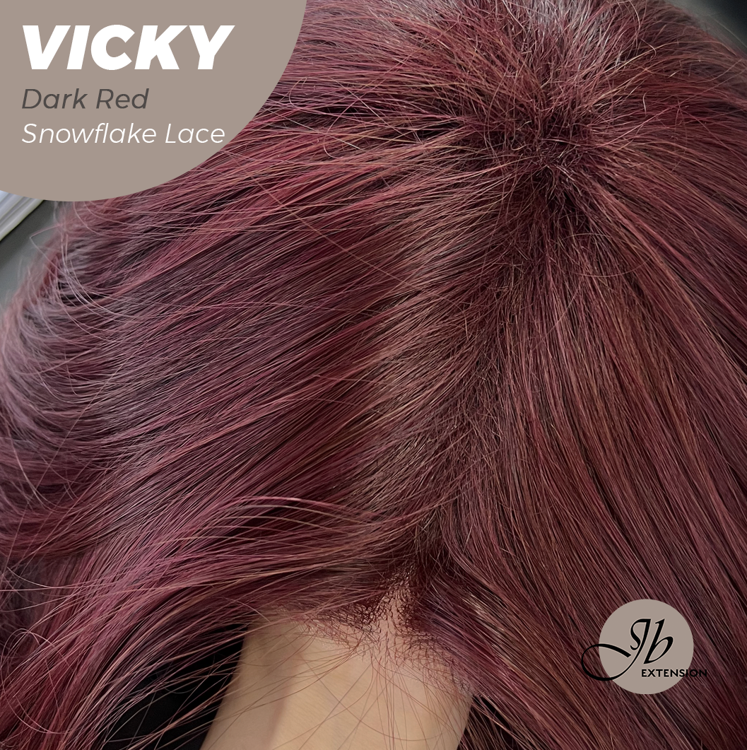 [FINAL SALE] JBEXTENSION 20 Inches Dark Red Pre-Cut Snowflake Lace Frontlace Glueless Wig VICKY DARK RED【PERMATEASE】【BENDY EAR TABS】