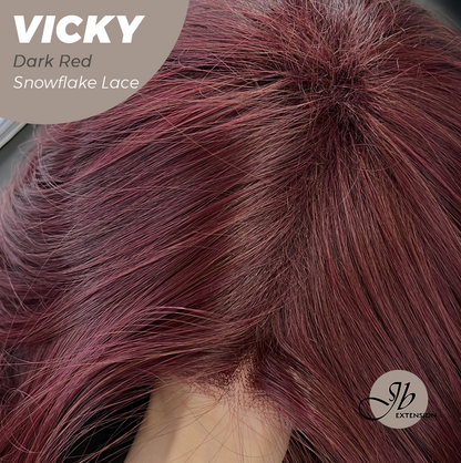 [FINAL SALE] JBEXTENSION 20 Inches Dark Red Pre-Cut Snowflake Lace Frontlace Glueless Wig VICKY DARK RED【PERMATEASE】【BENDY EAR TABS】