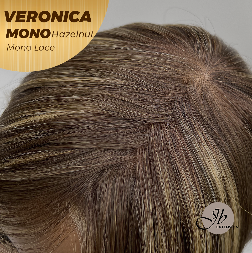 JBEXTENSION VERONICA MONO HAZELNUT Monofilament Handmade Wig 6X5 Full Monofilament Hand Tied Top Wig 12 Inches Hazelnut Wave Mono Lace Wig With Anti-slip Silicone Strips Glueless Wig VERONICA MONO HAZELNUT【BENDY EAR TABS】