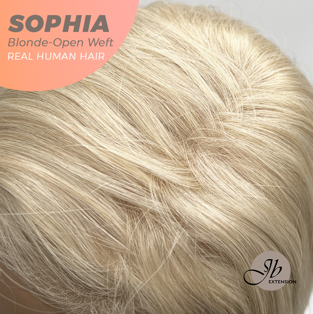 JBEXTENSION 12 Inches Blonde Pre-Cut Free Part Frontlace Glueless Real Human Hair Wig SOPHIA BLONDE - Open Weft【BENDY EAR TABS】