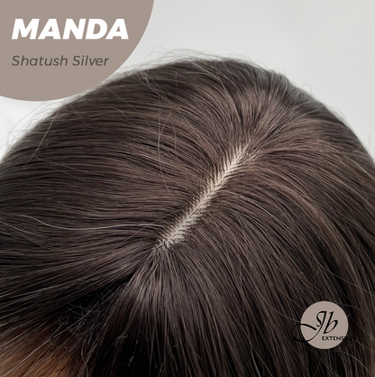 JBEXTENSION 26 Inches Long Shatush Silver Body Wave With Bangs MANDA SHATUSH SILVER