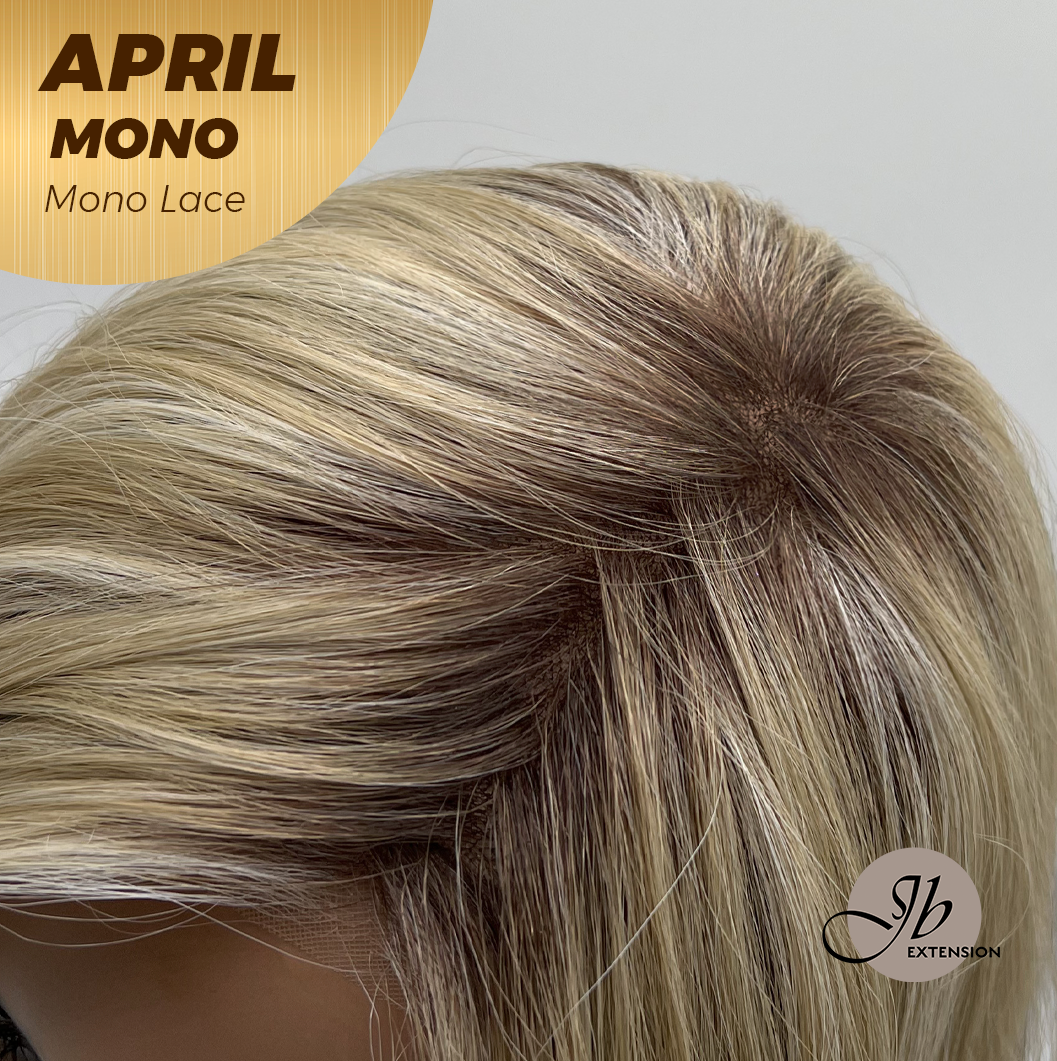 JBEXTENSION APRIL MONO Monofilament Handmade Wig 6X5 Full Monofilament Hand Tied Top Wig 18 Inches Mix Blonde Mono Lace Wig With Anti-slip Silicone Strips Glueless Wig APRIL MONO MIX BLONDE【BENDY EAR TABS】