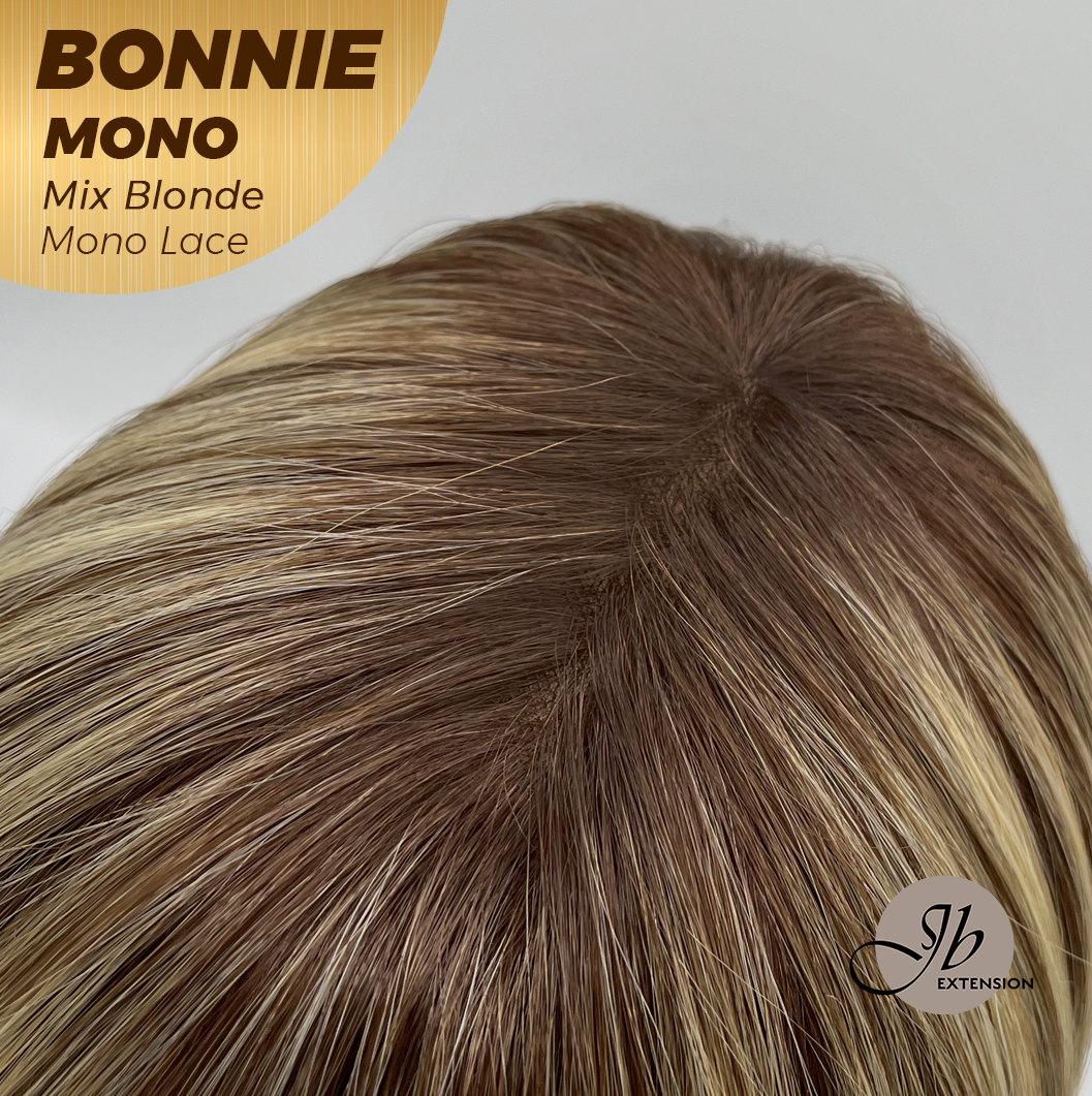JBEXTENSION BONNIE MONO Full Monofilament Handmade Full Lace Full Hand Tied Wig 12 Inches Mix Blonde With Dark Root Mono Lace Handmade Futura Fiber Glueless Wig BONNIE MONO MIX BLONDE【BENDY EAR TABS】