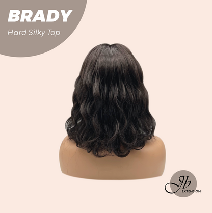 JBEXTENSION 12 Inches Scalpiana Wave Midnight Brown( Black/Brown) 3.5X4 Hard Silky Top Natural Scalp Effect Wig with Bang BRADY