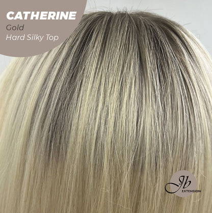 [FINAL SALE] JBEXTENSION 25 Inches Scalpiana Gold 3.5X4 Hard Silky Top Natural Scalp Effect Wig With Bangs CATHERINE GOLD