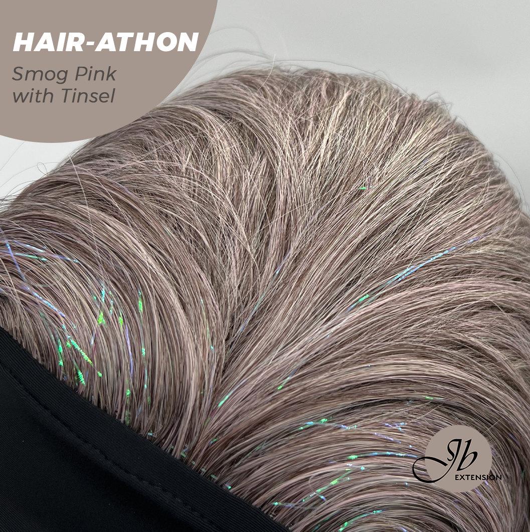 [FINAL SALE] JBEXTENSION 18 Inches Curly Smog Pink with Tinsel Headband Wig HAIR-ATHON - SMOG PINK WITH TINSEL