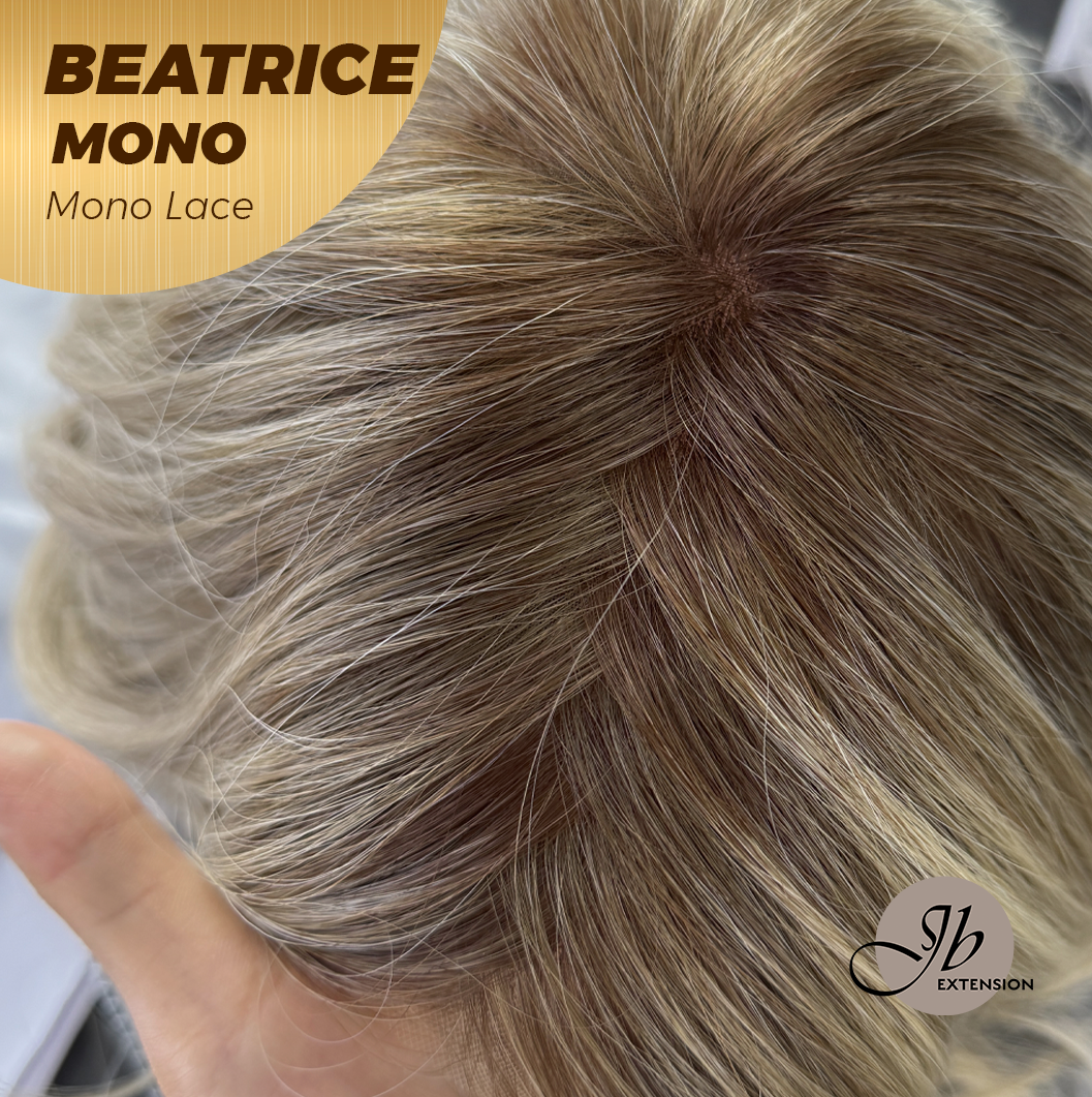 JBEXTENSION BEATRICE MONO Monofilament Handmade Wig 6X5 Full Monofilament Hand Tied Top Wig 17 Inches Golden Blonde Mono Lace Wig Glueless Wig BEATRICE MONO【BENDY EAR TABS】