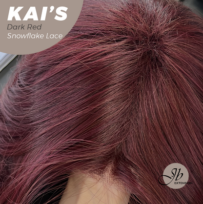 JBEXTENSION 18 Inches Dark Red Pre-Cut Snowflake Lace Frontlace Glueless Wig KAI'S DARK RED【PERMATEASE】【BENDY EAR TABS】- M/L