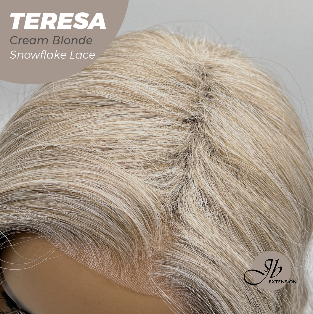 JBEXTENSION 18 Inches Cream Blonde Pre-Cut Snowflake Lace Frontlace Glueless Wig TERESA CREAM BLONDE【PERMATEASE】【BENDY EAR TABS】- M/L