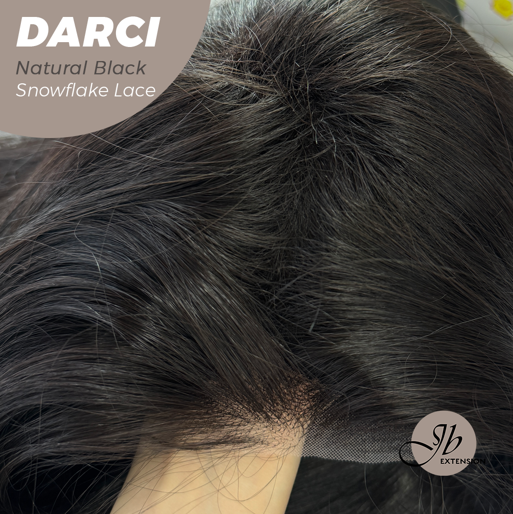 [FINAL SALE] JBEXTENSION 25 Inches Natural Black Pre-Cut Snowflake Lace Frontlace Glueless Wig DARCI NATURAL BLACK【PERMATEASE】【BENDY EAR TABS】- S/M