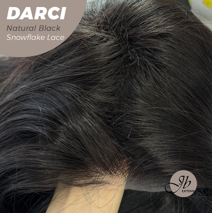 [FINAL SALE] JBEXTENSION 25 Inches Natural Black Pre-Cut Snowflake Lace Frontlace Glueless Wig DARCI NATURAL BLACK【PERMATEASE】【BENDY EAR TABS】- S/M