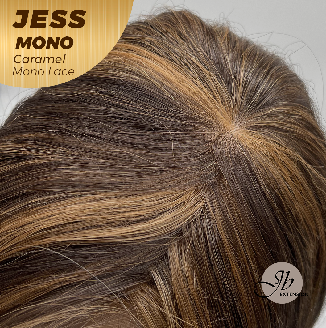JBEXTENSION JESS MONO Monofilament Handmade Wig 6X5 Full Monofilament Hand Tied Top Wig 10 Inches Caramel Mono Lace Wig With Anti-slip Silicone Strips Glueless Wig JESS MONO CARAMEL【BENDY EAR TABS】