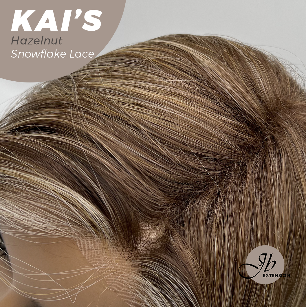 JBEXTENSION 18 Inches Hazelnut Blonde Highlight Pre-Cut Snowflake Lace Frontlace Glueless Wig KAI'S HAZELNUT【PERMATEASE】【BENDY EAR TABS】- S/M