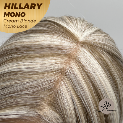 JBEXTENSION HILLARY MONO CREAM BLONDE Monofilament Handmade Wig 6X5 Full Monofilament Hand Tied Top Wig 16 Inches Cream Blonde Straight Mono Lace Wig With Anti-slip Silicone Strips Glueless Wig HILLARY MONO CREAM BLONDE【BENDY EAR TABS】
